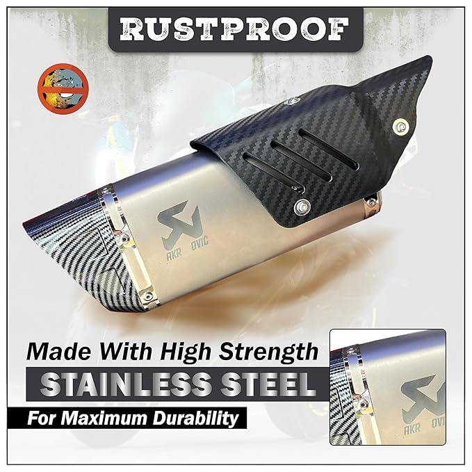 Universal  AKRA Racing Sports Silencer/Exhaust Muffler Pipe with Carbon Fiber Plate Slip-on Exhaust System for Motorcycle and Scooties (SILVER)