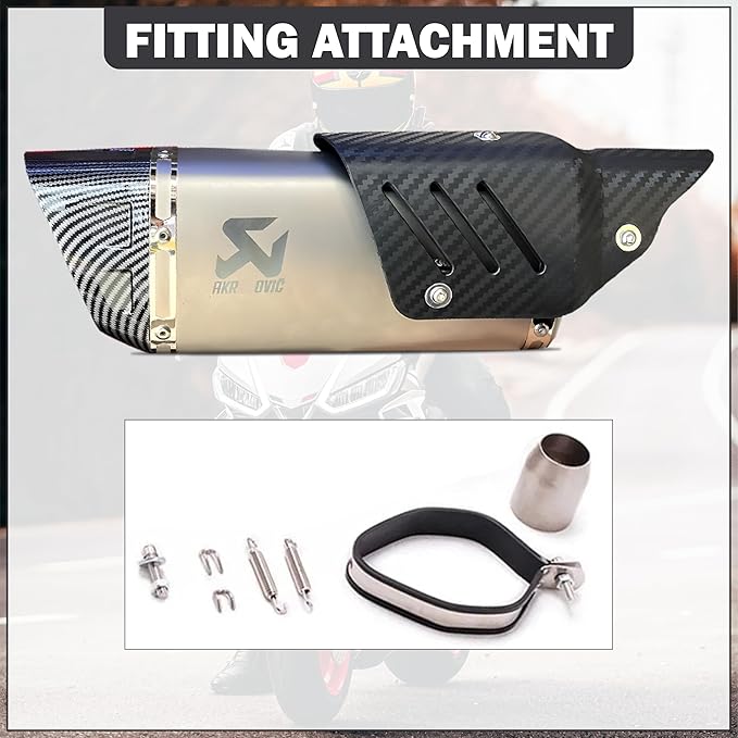Universal  AKRA Racing Sports Silencer/Exhaust Muffler Pipe with Carbon Fiber Plate Slip-on Exhaust System for Motorcycle and Scooties (SILVER)